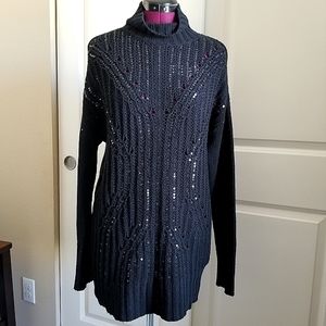 BCBG, Sequin Sweater Dress, Oversized, Knit, Black on Black